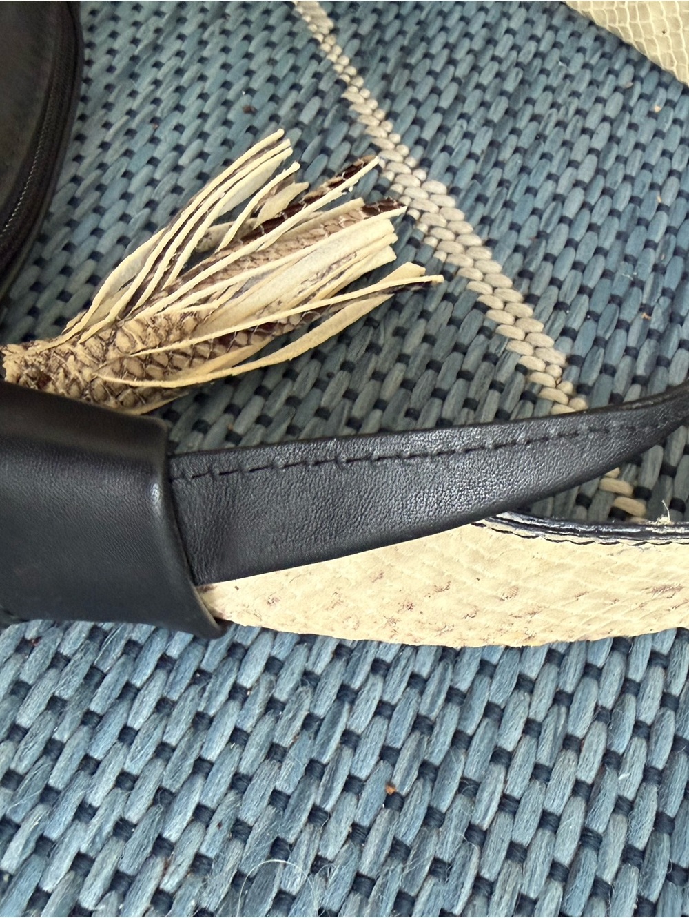 Black Leather Shoulder Bag with Tassel Accent - Picture 3 of 5